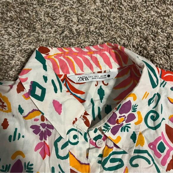 Zara Multicolor Otomi Floral Print Oversized Shirt Dress - Picture 8 of 9